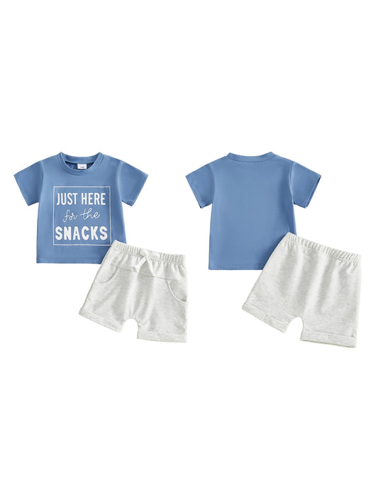 Boys Summer Outfit Set with Short Sleeve O Neck Letter Print Top and Solid Color Shorts for a Stylish Look