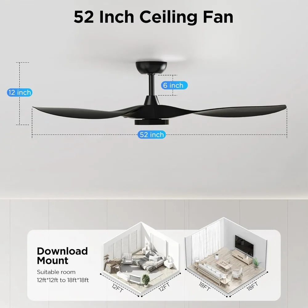 52" Ceiling Fan with Lights and Remote, Quiet DC Motor, 6 Speeds, 3 CCT, Indoor Use, Black