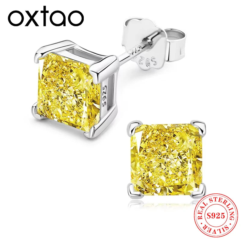 925 Sterling Silver Ladies Classic Four-Prong Ear Stud Princess Cut Fashion Simple Zircon Earrings for Women Fine Jewelry Gift