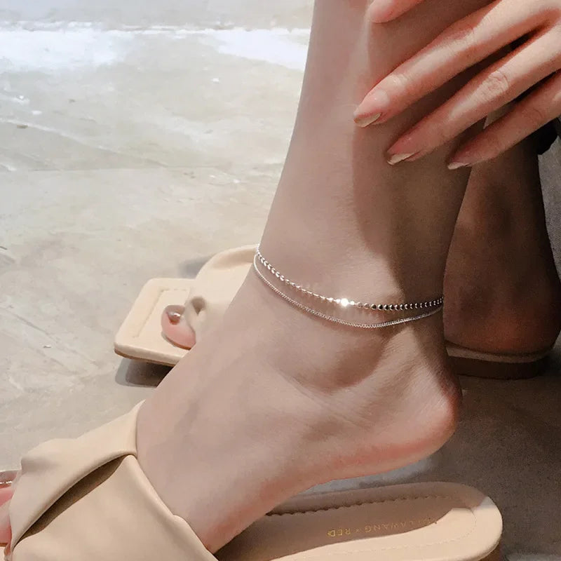 925 Sterling Silver Anklet Dazzling Chain Clear CZ Geometric Elegant For Woman Girl Fashion Jewelry Gift Dropship Wholesale