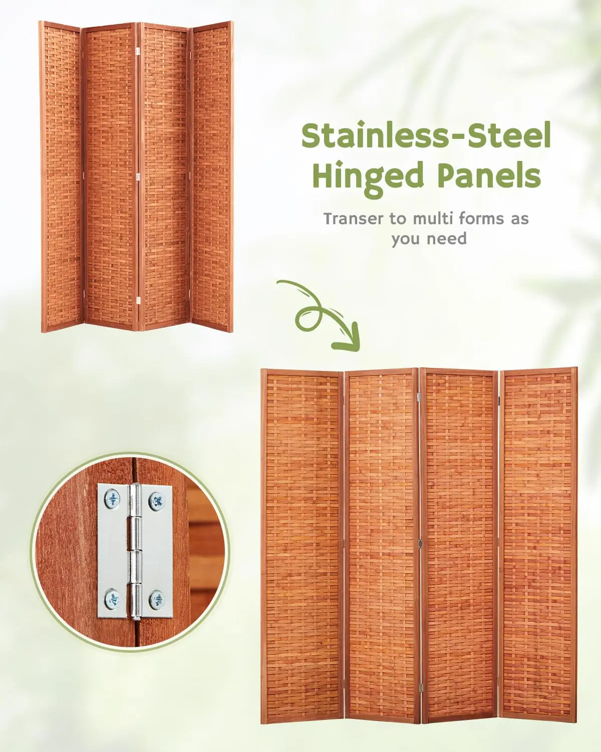 6ft Folding Privacy Screens 4-Panel Freestanding Room Dividers, Reddish Brown, 70.9" H x 79.9" W, Customized