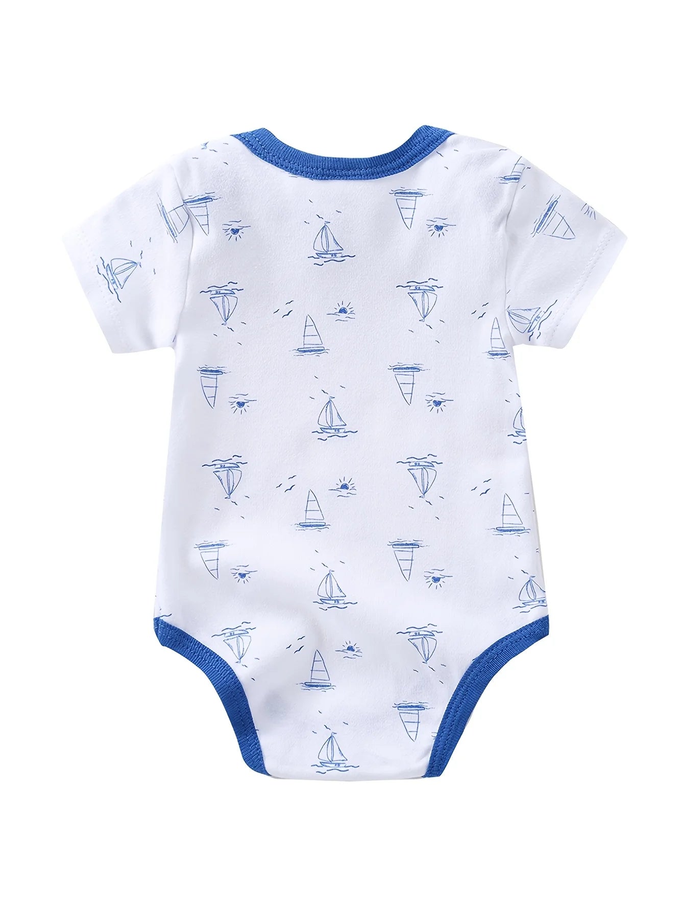 5pcs Baby Boy Triangle Rompers, Creative Baby Bodysuits, Short Crawler Onesies, Short Sleeve Jumpsuits with Sailboat Pattern, Soft Breathable Casual Infant Clothes, Newborn Hospital Essentials, Bargain, for Outdoor