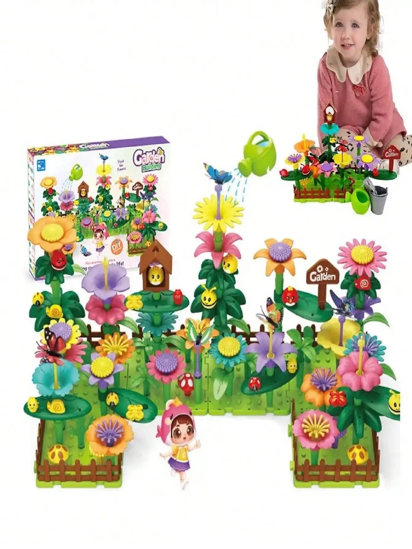 Children Garden Building Flower Toys Girls DIY Flower Garden Toys Building Blocks Kids Playset Creative Growing Floral Garden Parents-Child Interaction Developmental Educational Toys Room Decorati