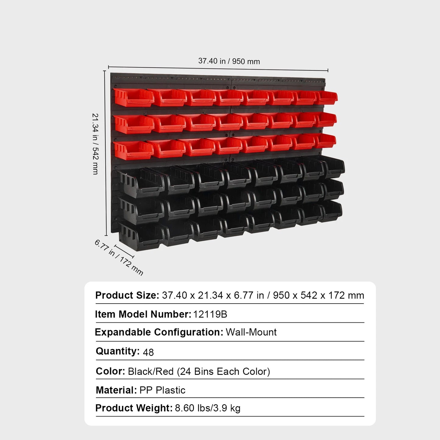 SucceBuy Wall Mounted Storage Bins 30/48-Bin Parts Rack Organizer Garage with Wall Panels Hooks Plastic Shop Tool
