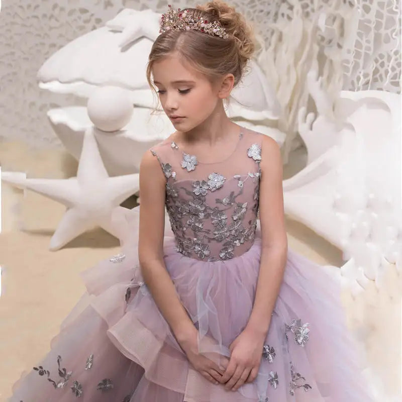 Lace Dress Girls Evening Dress Children's Autumn Clothing Catwalk Host Performance Princess Dress