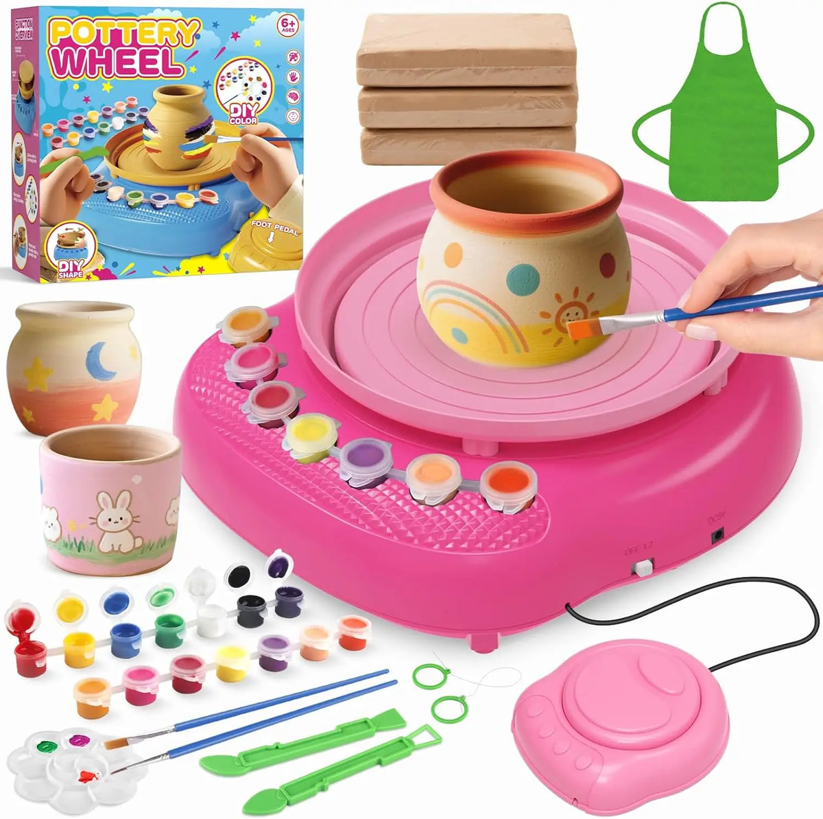 Hotfree Pottery Wheel for Kids with Clay Kit - Arts and Crafts for Kids Ages 6-8 8-12, Complete Pottery Kit with Air Dry Clay and Painting Tools, Easter Christmas Birthday Gift for Boys Girls