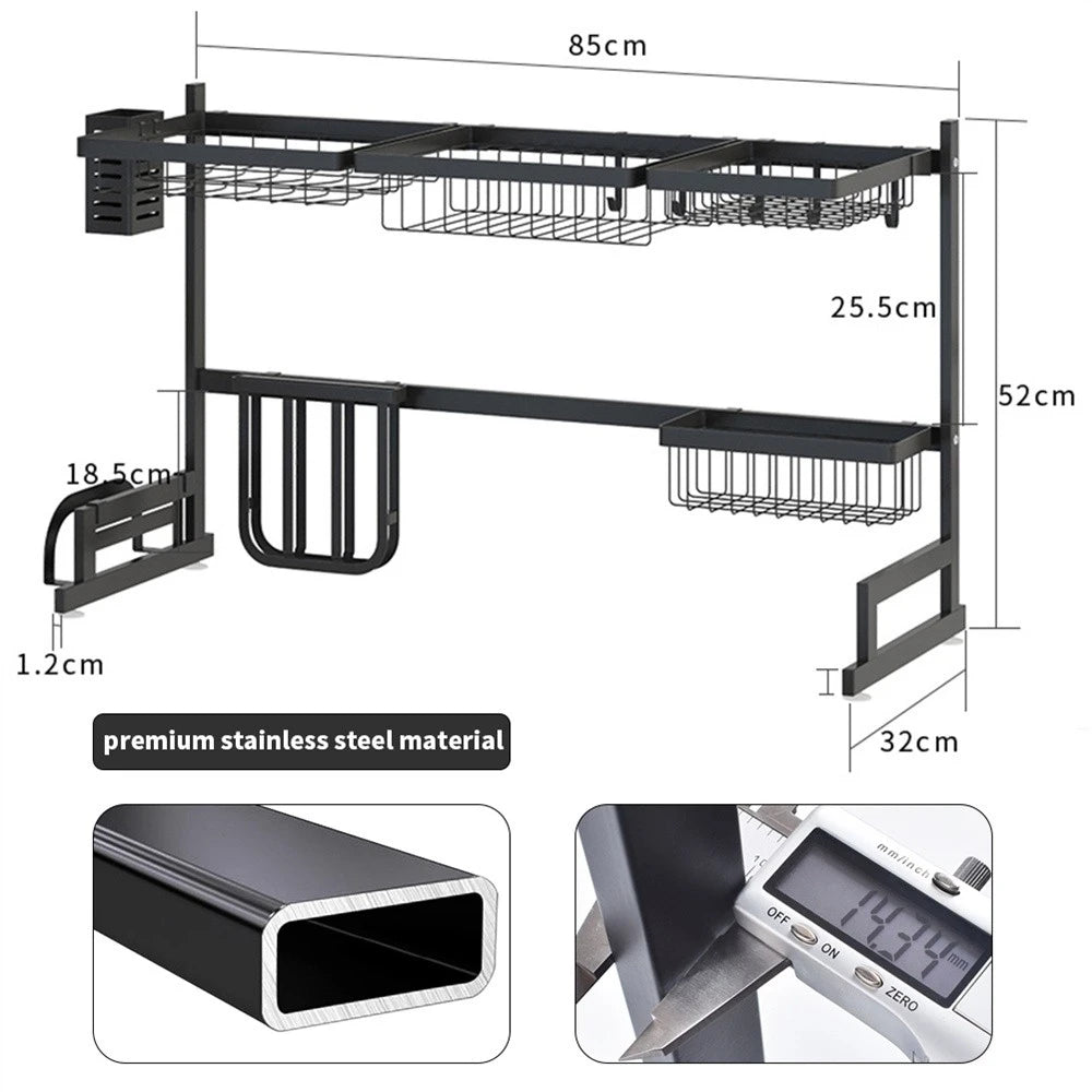 Dish Drying Rack - Over The Sink Dish Drainer Drying Rack with Utensil & Knife Holder, Hooks, Stainless Steel Kitchen Organizers