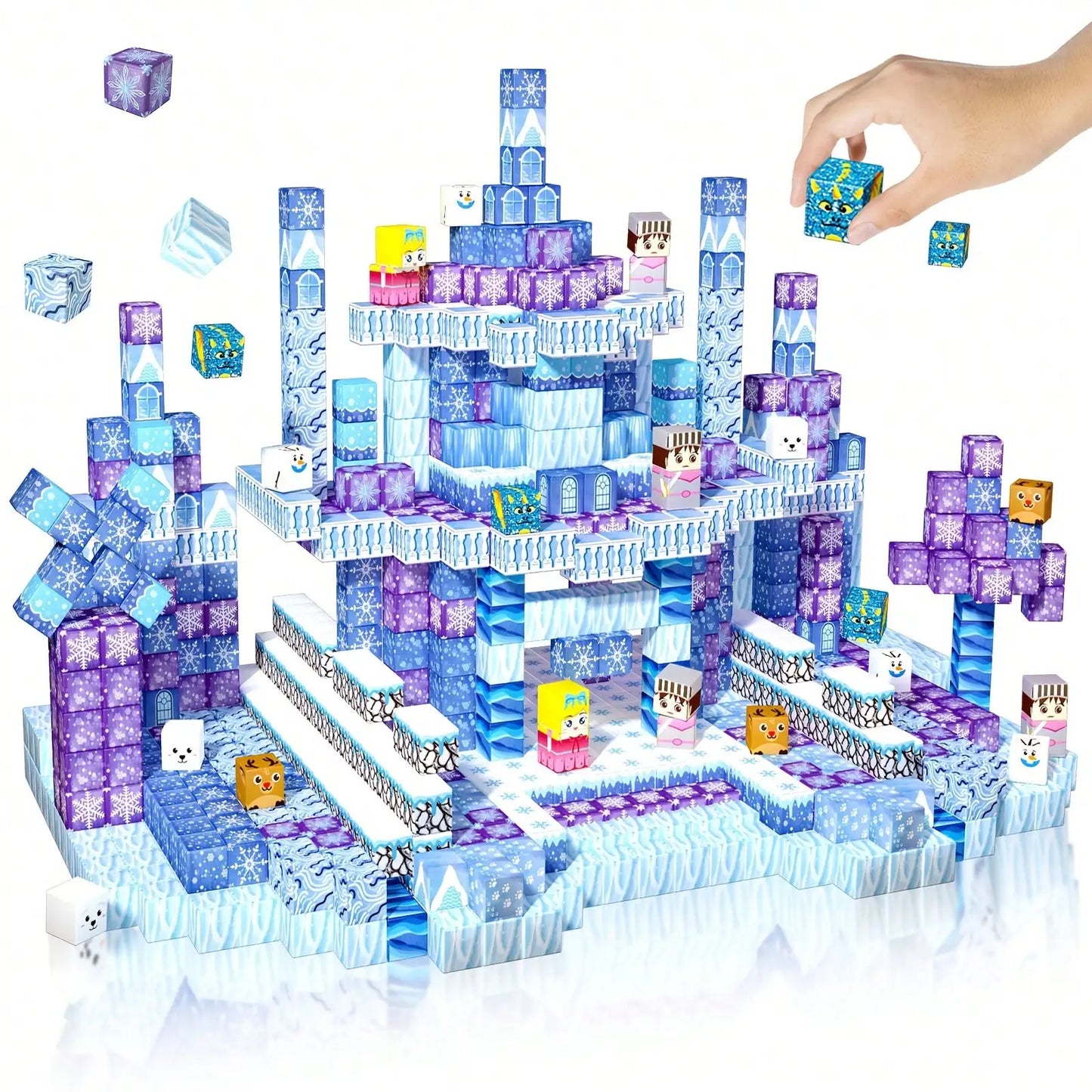 Magnetic Blocks - 100/64/48PCS Magnetic Blocks Build Ice Castle - Magnet Blocks Sets For Blue Princess Castle Build, Upgraded STEM Sensory Birthday Gift For Kids Age 3+ Years Old.