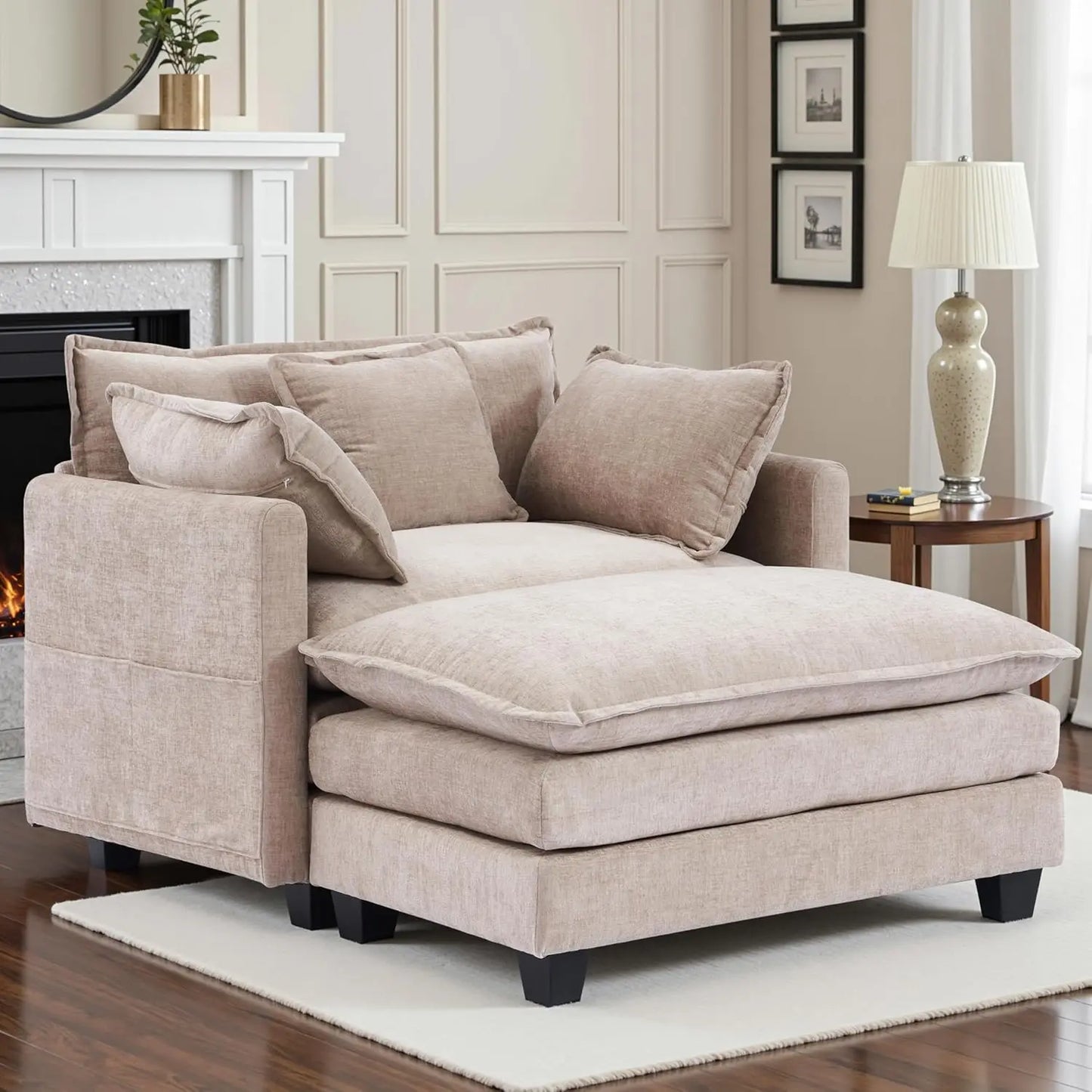 Chenille Oversized Chair with Ottoman - 40" W Comfy Accent Chair and Ottoman Set, Large Cloud Sofa Armchair with, Customized