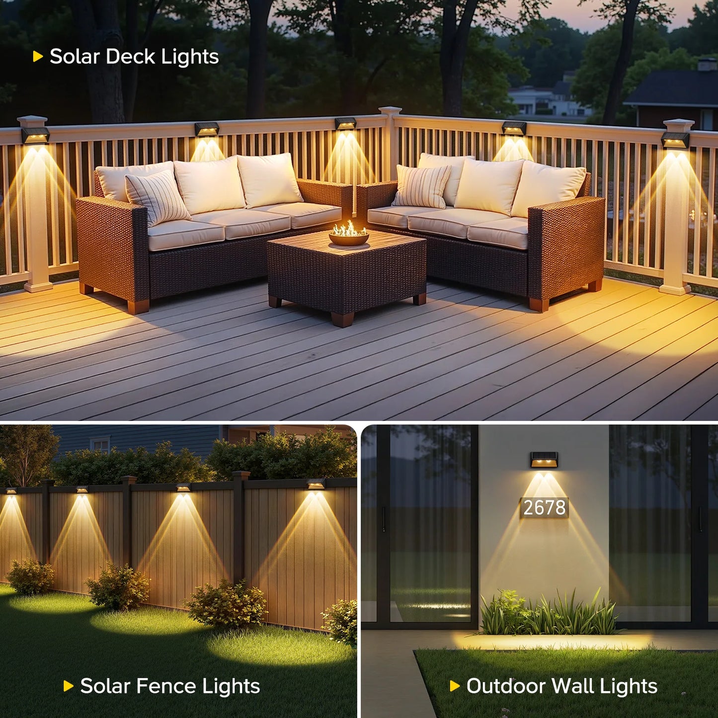 4-Pack Solar Fence/Step Lights, Cool/Warm White LED,  for Walls/Stairs/Yards/Pools