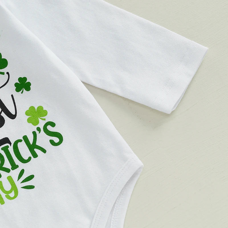 St Patrick's Day Baby Boys Shamrock Print Long Sleeve Rompers Long Pants Hat 3Pcs Outfit Set