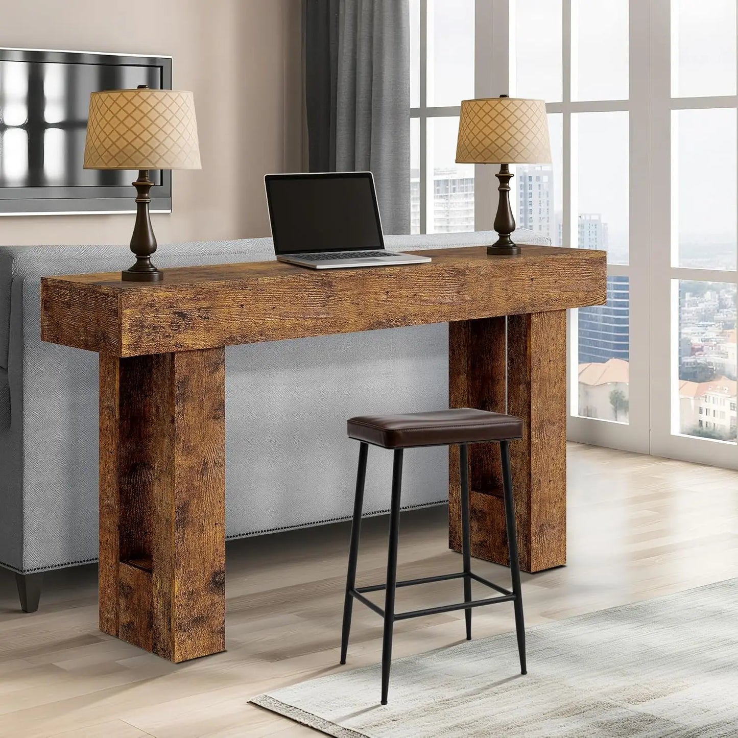 63 Inch Console Table, Farmhouse Entryway Table with Rustic Wood Finish, Long Sofa Table Behind Couch for Living Room, Hallway, Foyer and Home Decor