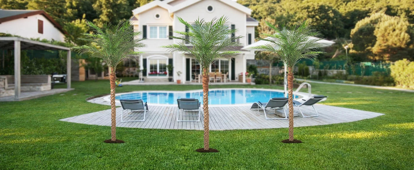 4/5/6/7/8/9FT Faux Palm Tree, Artificial Golden Cane Palm Tree Outdoor Indoor, Fake Tree for Home House Office Living Room Yard Patio