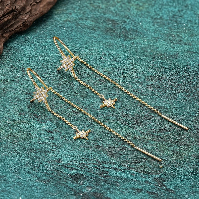 OXTAO Long Tassel Drop Earrings 100% Real 925 Silver Chain Moissanite Star Ear Line Earring Wedding Party Jewelry Gift for Women