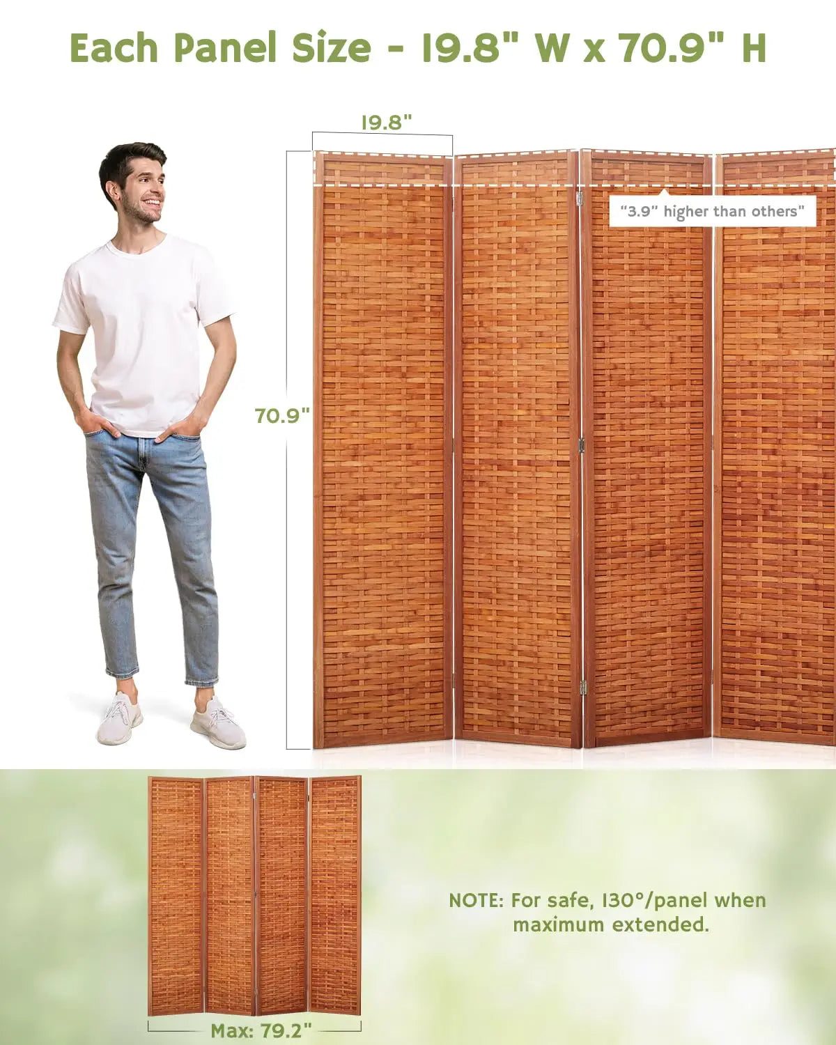 6ft Folding Privacy Screens 4-Panel Freestanding Room Dividers, Reddish Brown, 70.9" H x 79.9" W, Customized