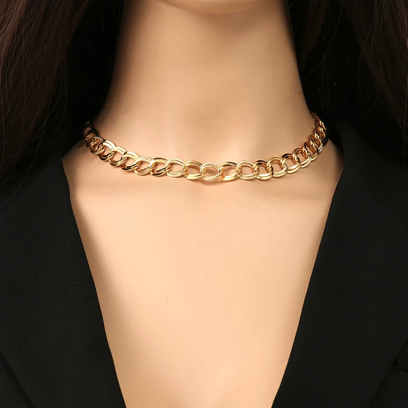 EILIECK 316L Stainless Steel 18K Gold Plated Double Link Chain Necklace Bracelet Set Charm Fashion Women Waterproof Jewelry Gift