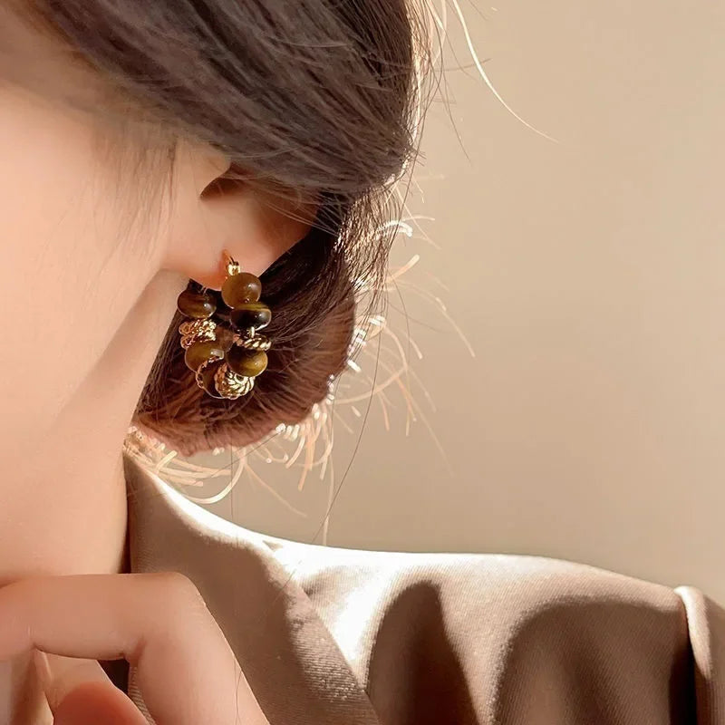 Vintage Brown Dripping Oil U-shaped Earring for Women Simple Hoop Earrings Temperament Personality Fashion Female Jewelry 2026
