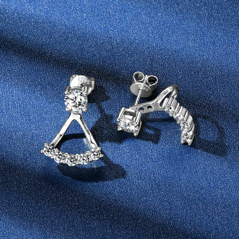 Versatile Earrings Jacket for Women 925 Sterling Silver Moissanite Front Back Double Sided Stud Earrings Temperament Jewelry