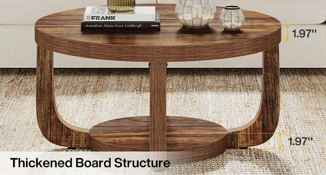Tribesigns Round Coffee Table, 2-Tier Circle Coffee Table with Storage, Modern Wooden Accent Center Table for Living Room