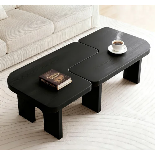 Modern Black Wooden Flexible Splicing Nesting Coffee Table Set Living Room