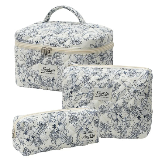 Vintage Flower Women Cosmetic Bag Portable Zipper Makeup Travel Organizer Female Handbag Toiletry Storage Pouch