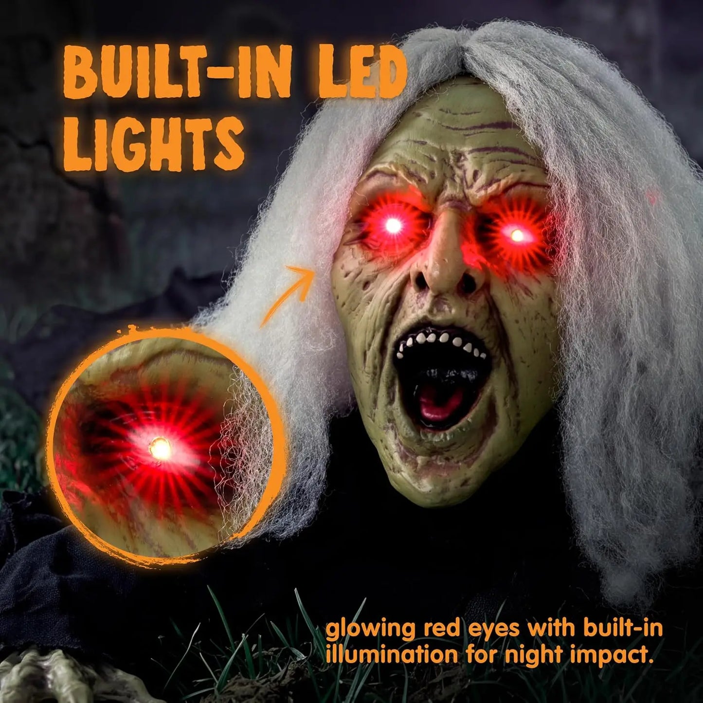 JOYFY Zombie Halloween Decoration Outdoor Witch Groundbreaker Halloween Graveyard Decor Outside, Scary Zombie Props with Sound Effect & Lighted Eyes for Haunted House, Lawn Yard Decorations