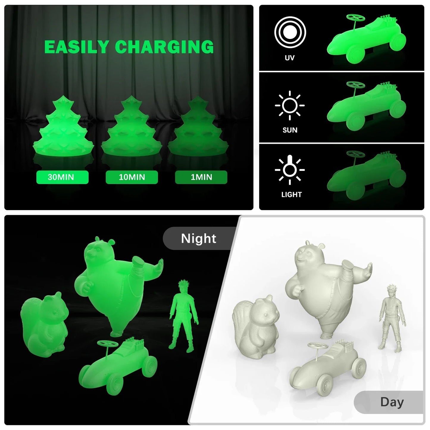 Eryone 1KG Glow in the dark PLA Premium Filament 3D Print, Multicolor Available,1kg pla filament glow in the dark,1KG/Spool