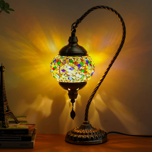 Turkish Moroccan Lamp, Mosaic Swan Neck Design, Demmex Crafted, Glass Material, For Home Decor, Living Room ,Bedroom