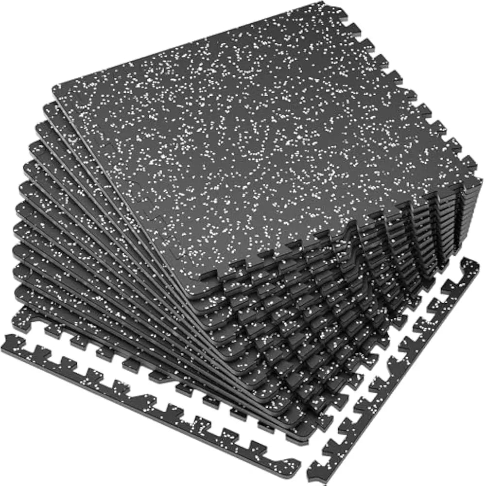 0.56'' Thick Rubber Top Exercise Equipment Mats, High Density EVA Foam Mats w/Rubber Top, Interlocking Gym Flooring for Home Gym