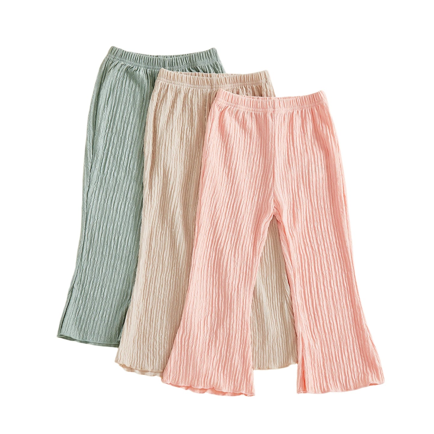 Toddler Girls Flare Pants Set Casual Elastic Waist Solid Color Bell Bottom Pants Trousers