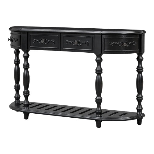 52 Inch Curved Console Table With 4 Drawers and Shelf for Entryway Living Room