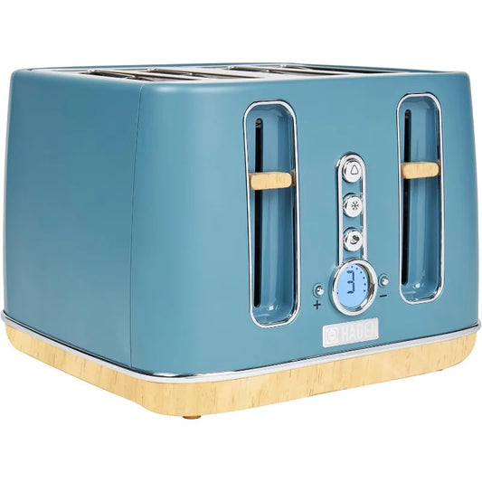 Haden Dorchester 4 Slice Wide Slot Bread and Bagel Retro Toaster with Removable Crumb Tray Variable Browning Control, Stone Blue
