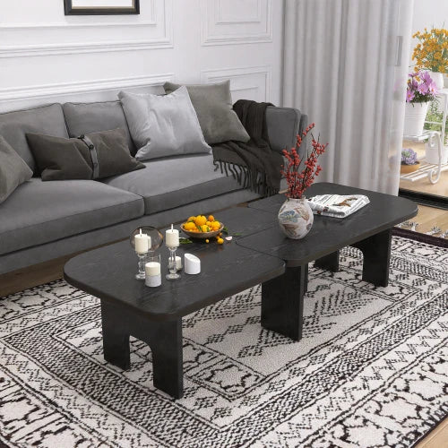 Modern Black Wooden Flexible Splicing Nesting Coffee Table Set Living Room
