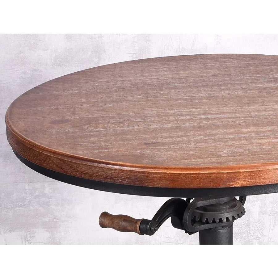 Three Piece Adjustable Bar Table and Stool Set with Black Iron Backrests