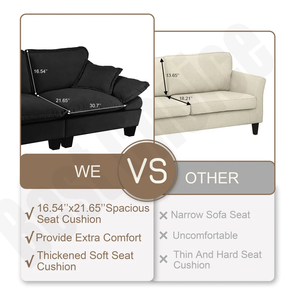 76.5 Inch Plush Fabric Loveseat Sofa Modern Deep Seat 2 Seater Couch