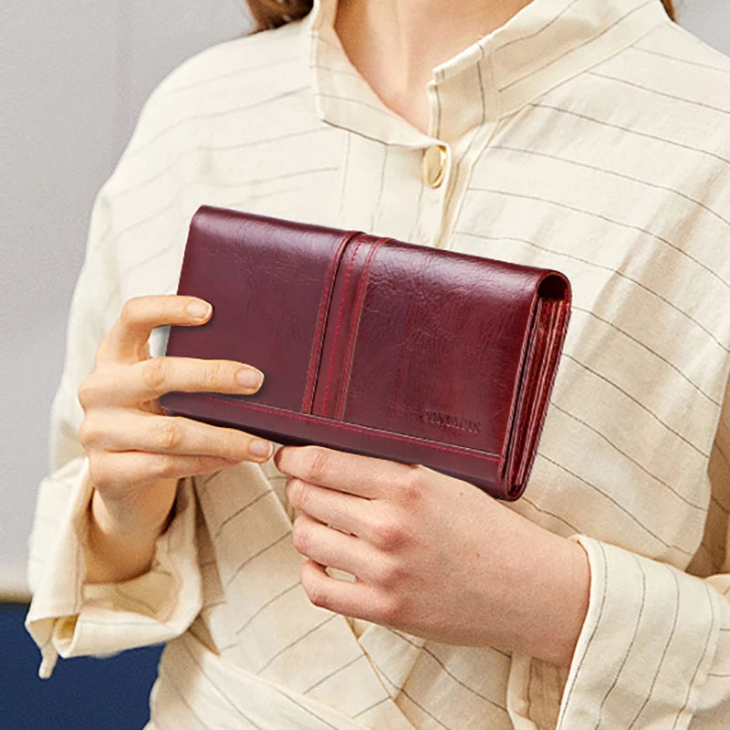 Contact's Women Wallets Multi-functional Clutch Genuine Leather Wallet Female Hasp Fashion Dollar Price Long Purse Card Holder
