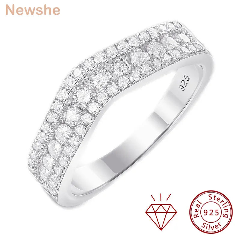 Newshe Moissanite Wedding Ring  for Women Wave Band D Color VVS1 925 Sterling Silver Half Eternity RingsSize 5-10