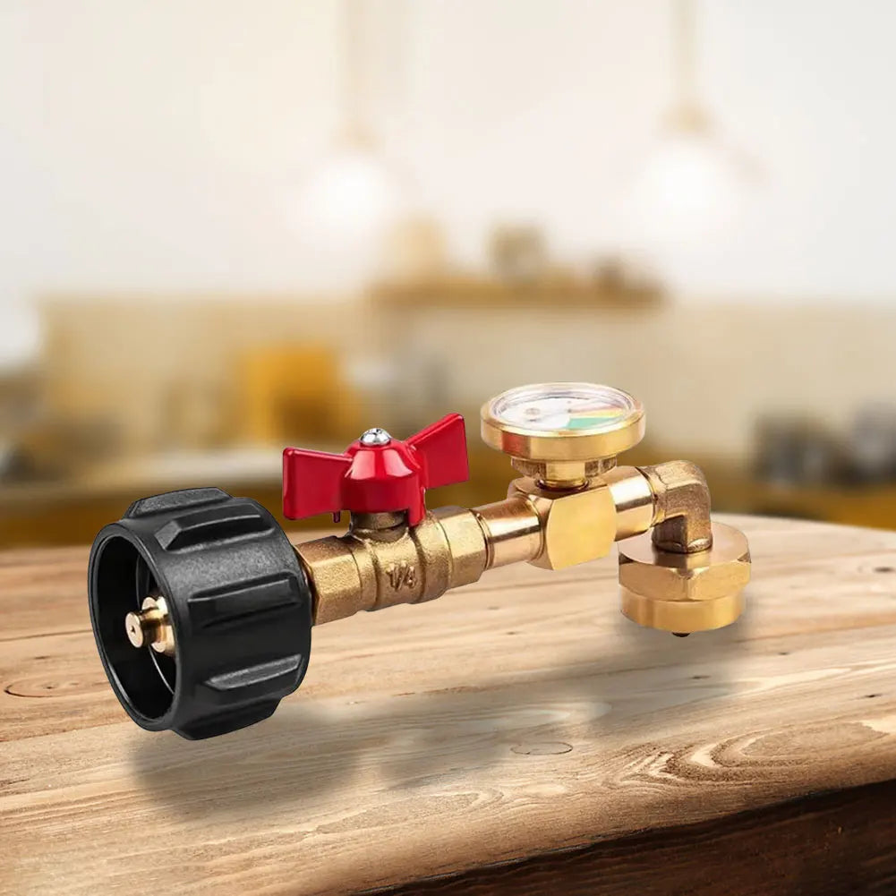 QCC1 Propane Refill Elbow Adapter with Valve and Gauge Propane Refill Pressure Adapter for 1 LB Propane Tank To Be Refilled