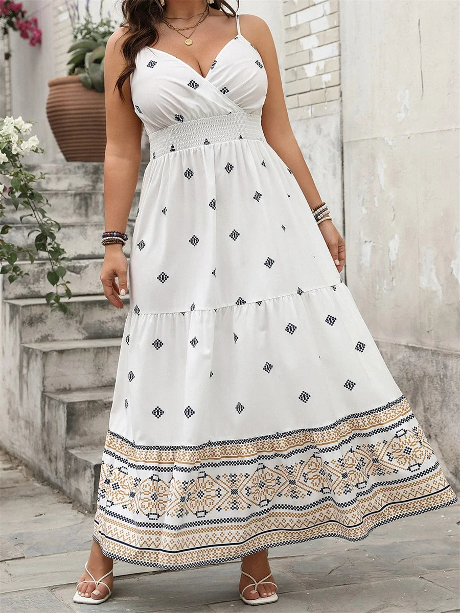 Women s Plus Size Maxi Dress Floral Print Sleeveless Spaghetti Strap Wrap V-Neck Long Flowy Summer Dress Beach Party Dress