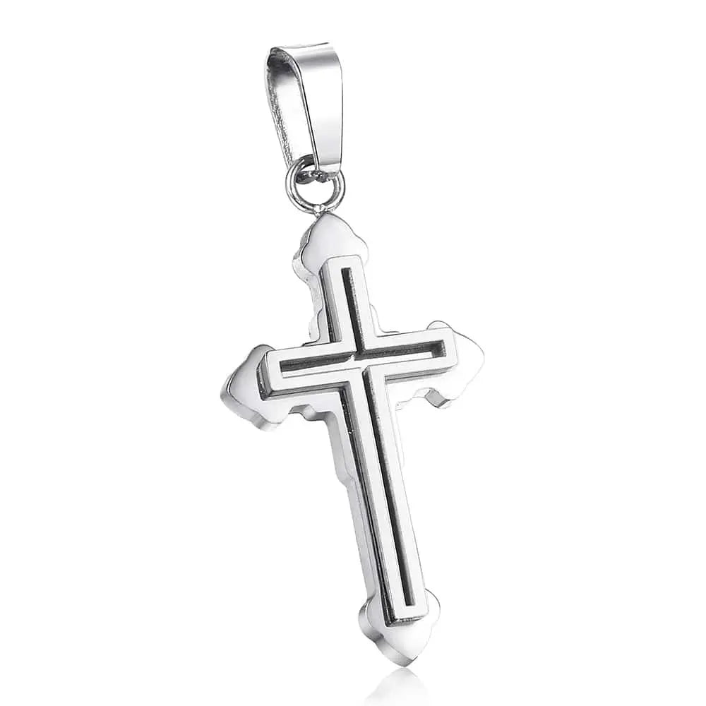 Hermah Stainless Steel Cross Pendant Necklace for Men Women Gold Silver Color Double Layers Cross Necklace Religious Jewelry