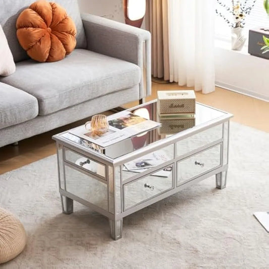 Modern Lift Top Coffee Table with Drawers for Living Room, Silver, 35" x 19" x 18"
