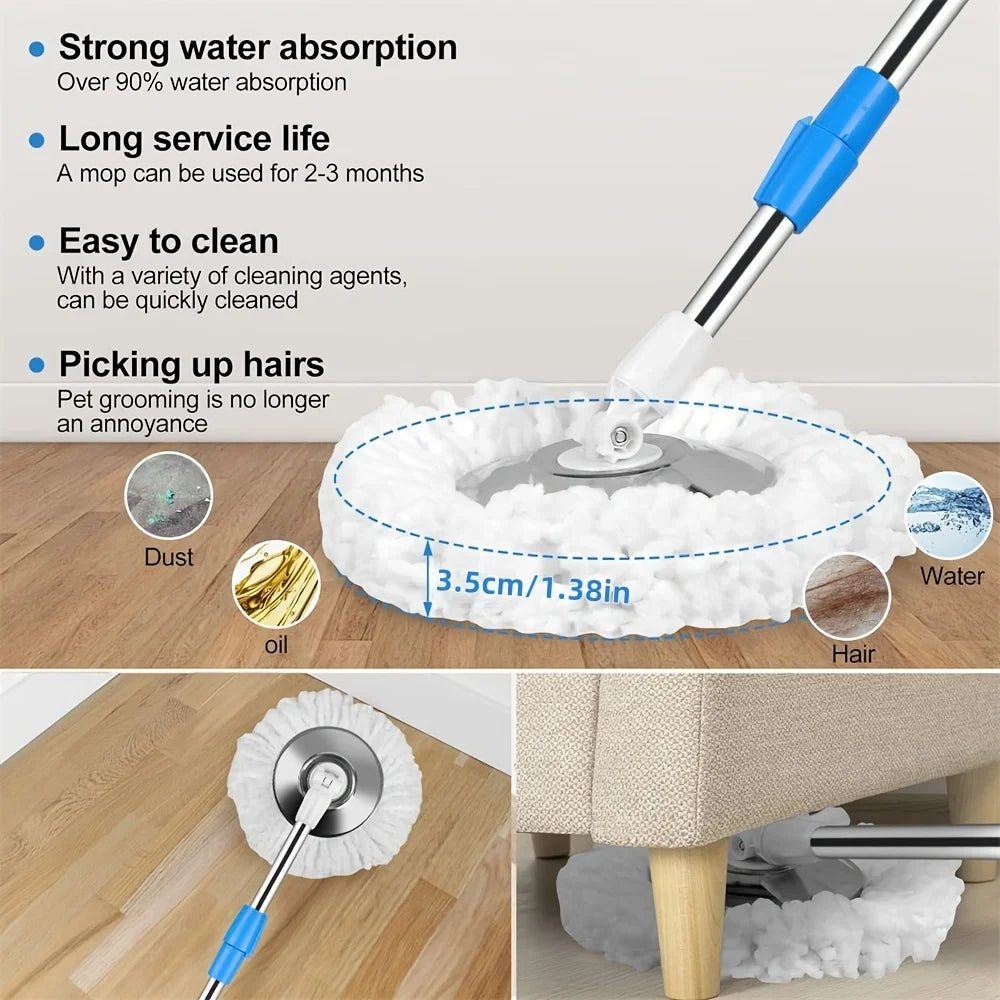 Mop And Bucket with Wringer Kit, 360 Degree Swivel Mop And Bucket with 3 Replacement Heads, Floor Mop Bucket for Hardwood