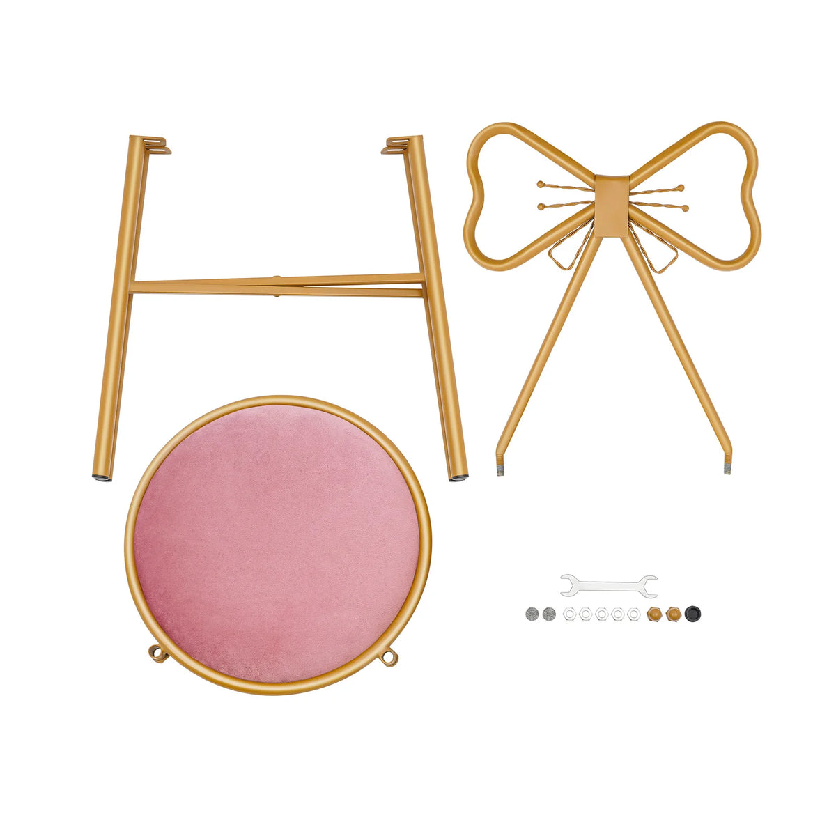 Pink Butterfly Back Flannelette Vanity Stool Makeup Chair for Bedroom Dresser