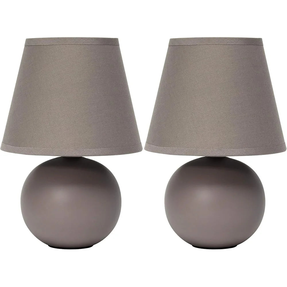 Mini Ceramic Globe Table Lamp Set 2 Pack with Fabric Shade Bedroom Living Room Office Kids Room Dorm 40W E12 Bulb