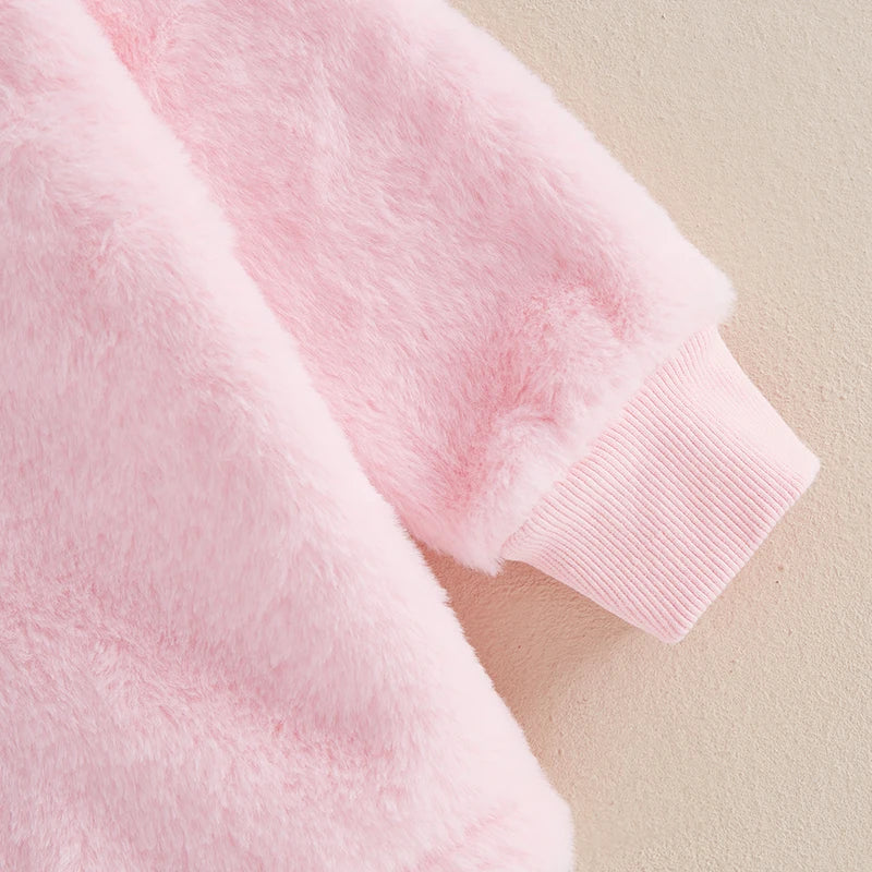 Adorable Toddler Plush Jacket Warm Winter Coat with Hood Zipper Front Fleece Outfit for Girls Cute Animal Design