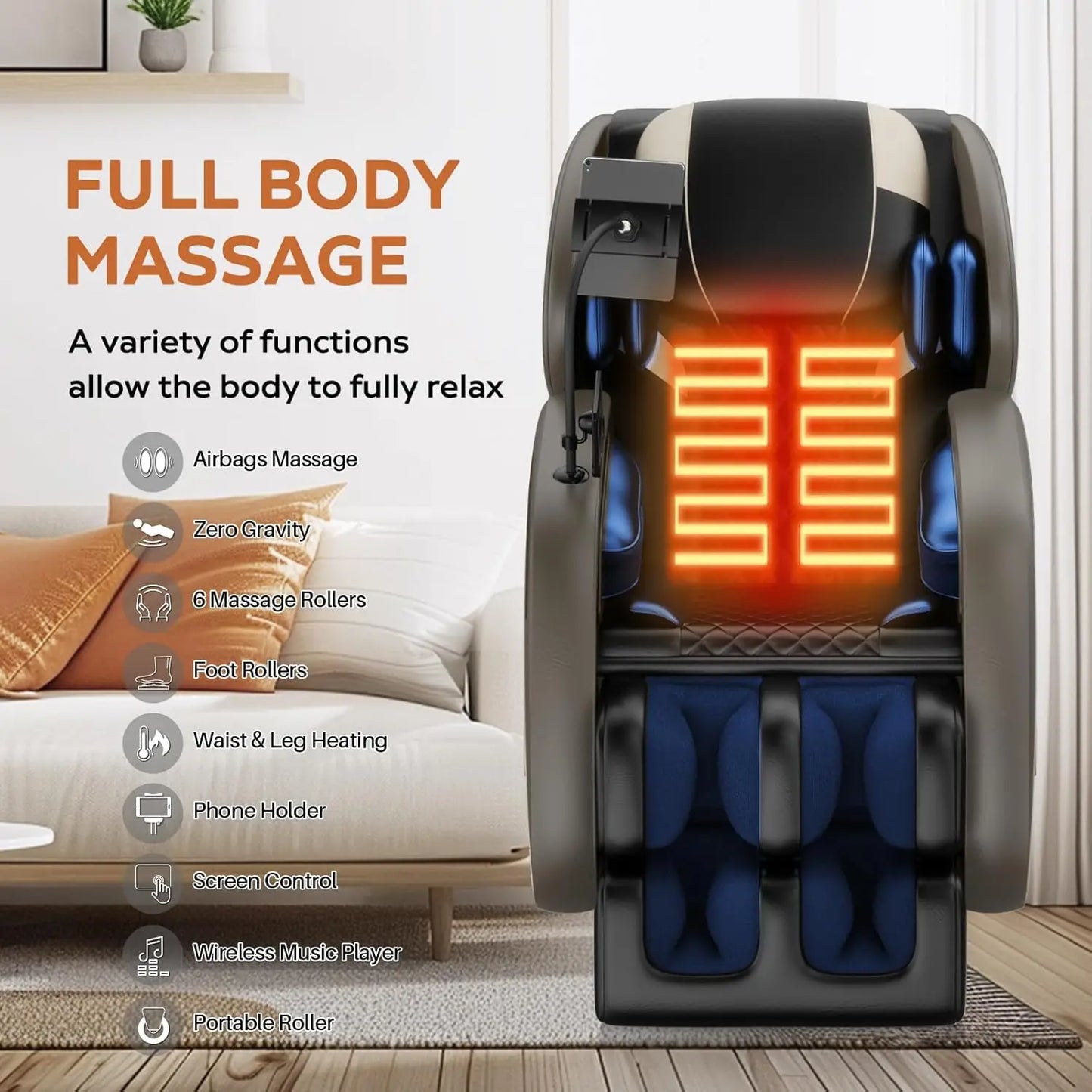 Massage Chairs Full Body, Zero Gravity Massage Chairs with Auto Modes, Airbag Massage, 6 Fix Point Rollers, Foot, Customized