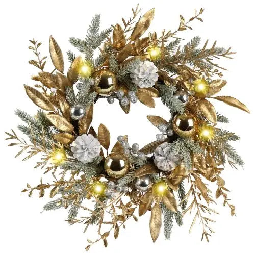 20 Inch Christmas Wreath with 20 Warm Lights, 8 Modes and Timer for Door