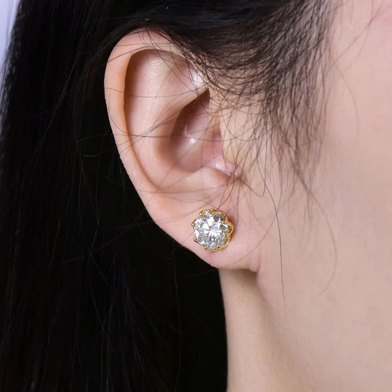 OXTAO Moissanite Circular Stud Earrings for Women 14K Gold Filled Flower Earring Fine Jewelry 6mm/8mm D Color Lab Diamond Gift