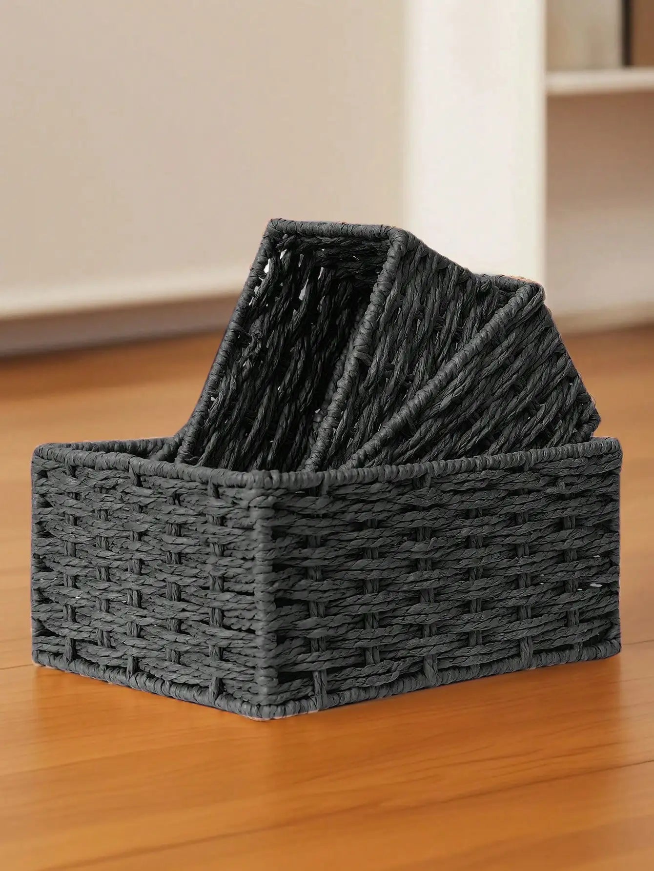 1pc/3pcs Desktop Storage Box, Handmade Rattan Woven Organizer Tray For Cosmetics, Keys, Snacks, Home Living Room, Bedroom, Study, Office, S/M/L Sizes Available,For Back To School