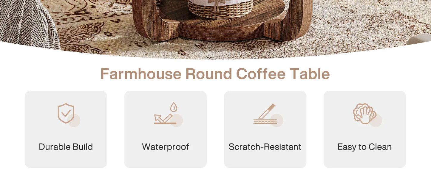 Tribesigns Round Coffee Table, 2-Tier Circle Coffee Table with Storage, Modern Wooden Accent Center Table for Living Room